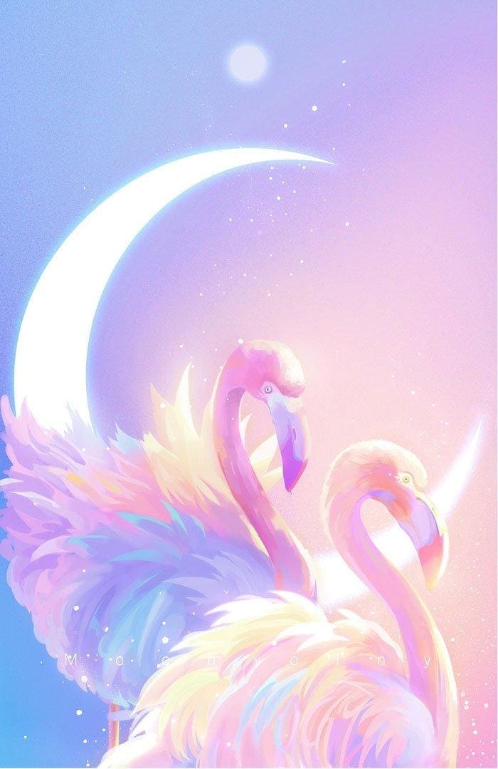 Hình nền điện thoại phác họa đôi chim thiên nga tuyệt đẹp