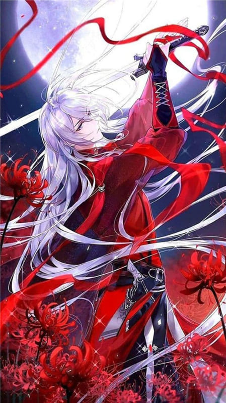 Hình nền điện thoại anime nam với trang phục màu đỏ và vung thanh kiếm trên tay cực chất