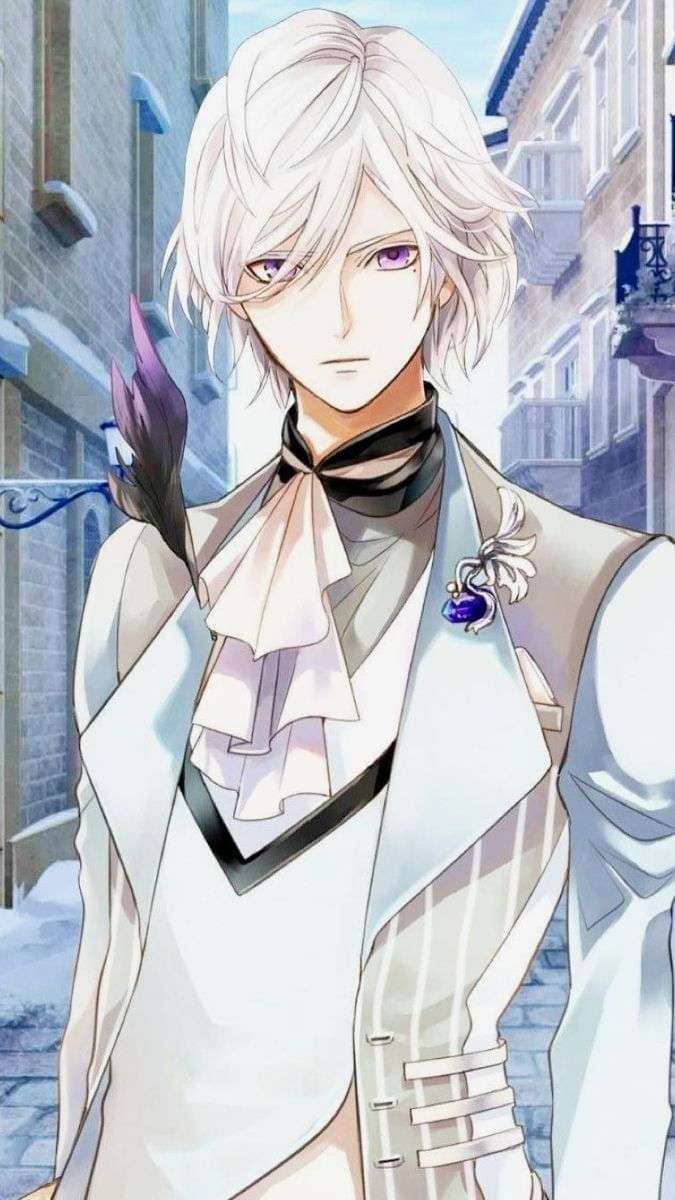 Hình nền điện thoại anime nam thần có đôi mắt màu tím và mái tóc bạch kim