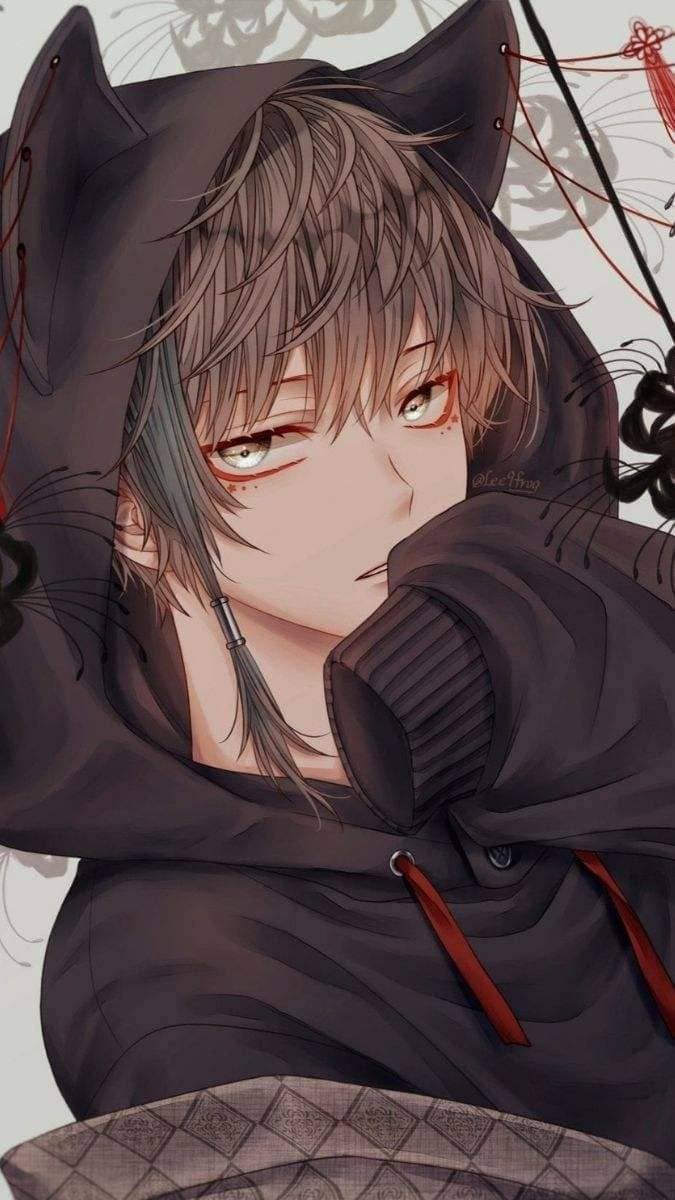 Hình nền điện thoại anime nam đẹp trai với bộ áo hình con thú