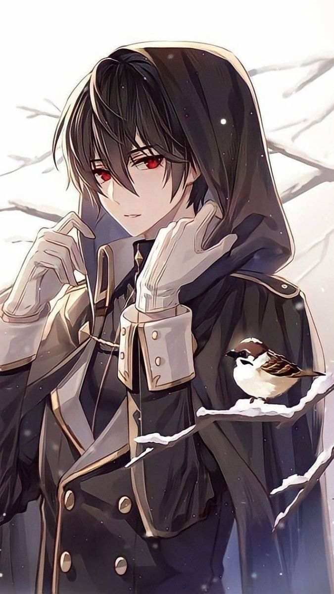 Hình nền điện thoại anime nữ có đôi mắt đỏ đi cùng với chú chim sẻ cực chất