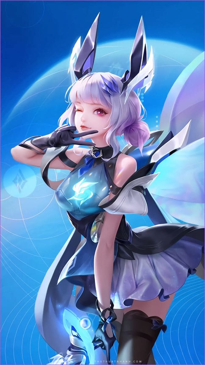 Hình nền điện thoại anime nữ hấp dẫn với hiệu ứng màu xanh dương đẹp