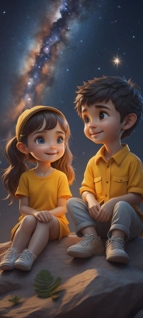 Hình nền điện thoại anime cậu bé và cô bé anime 3D rất dễ thường