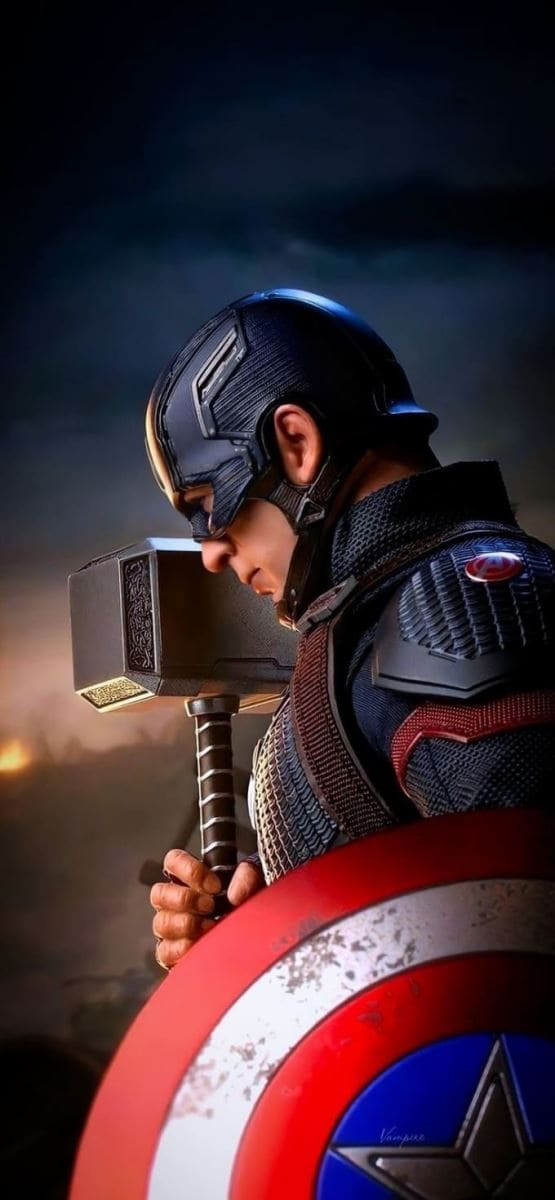 Hình nền điện thoại siêu anh hùng với cây búa trên tay như một vị thần