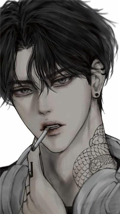 Hình nền điện thoại nam anime miệng ngậm điếu thuốc và những hình xăm trên cổ cực chất