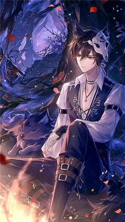 Hình nền điện thoại anime nam thần cùng chiếc mặt nạ đội đầu và linh thú