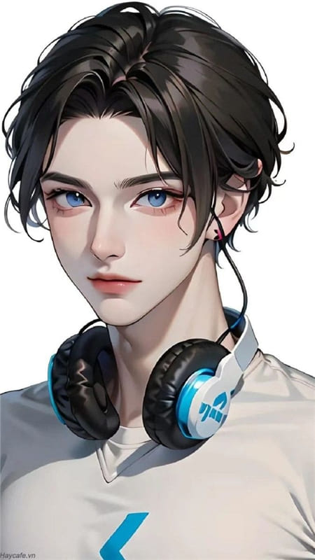 Hình nền điện thoại anime nam với chiếc tai phone trên cổ rất cá tính và đẹp trai