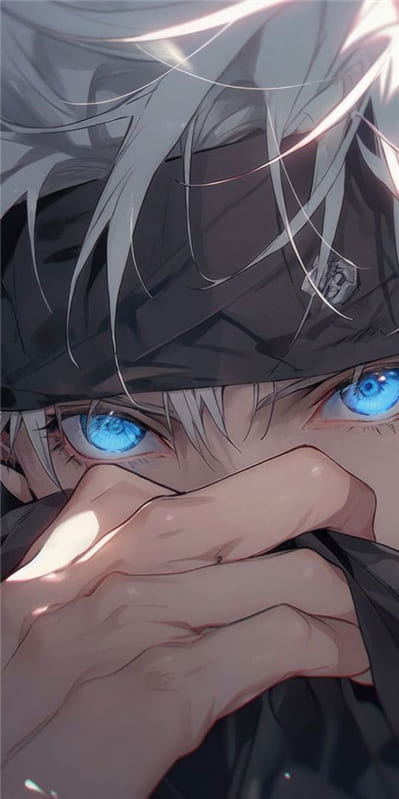 Hình nền điện thoại nam anime với trang phục đen và đôi mắt xanh biếc đẹp
