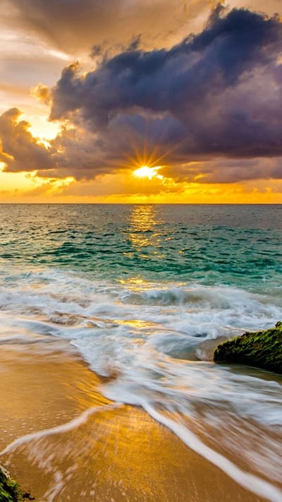 Hình ảnh mặt trời mọc trước biểu với ánh sáng vàng óng đẹp như mơ làm hình nền điện thoại