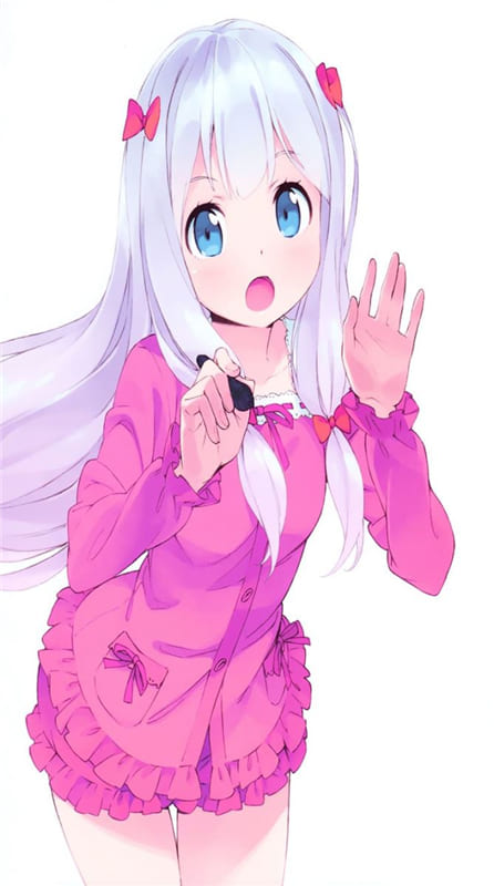 Hình nền điện thoại anime cô gái có đôi mắt xanh và chiếc váy màu hồng lôi cuốn