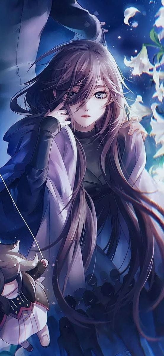 Hình nền điện thoại anime nữ xinh đẹp với bộ tóc dài cuốn hút