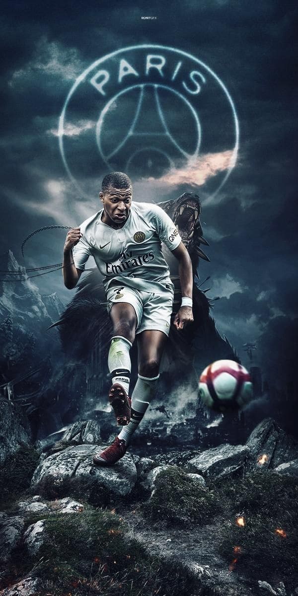 Hình nền điện thoại nghệ thuật Kylian Mbappe với trái bóng