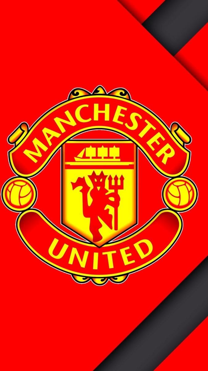 Hình nền điện thoại Manchester United Logo với nền đỏ kết hợp sọc đen nghệ thuật