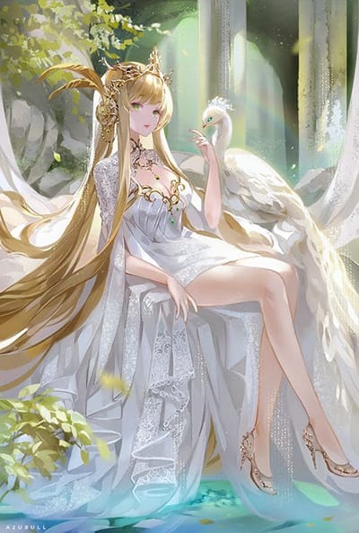 Hình nền anime cô gái và chú chim công đẹp như tiên cảnh làm hình nền điện thoại