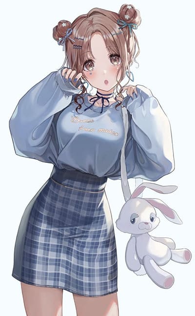 Hình nền điện thoại anime nữ tạo dáng với chiếc túi xách hình chú thỏ thật dễ thương
