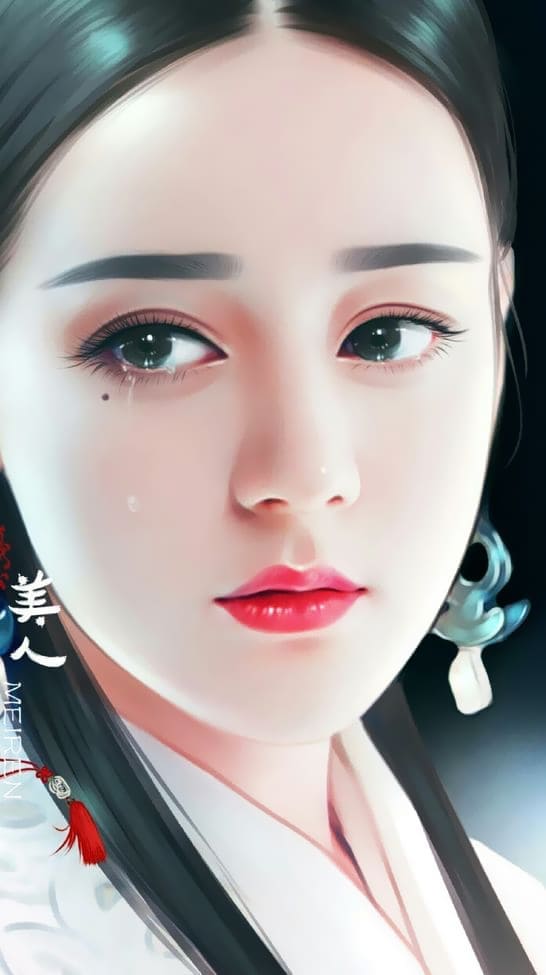 Hình nền điện thoại gương mặt cô gái đẹp như tiên với đôi mắt ngấn lệ