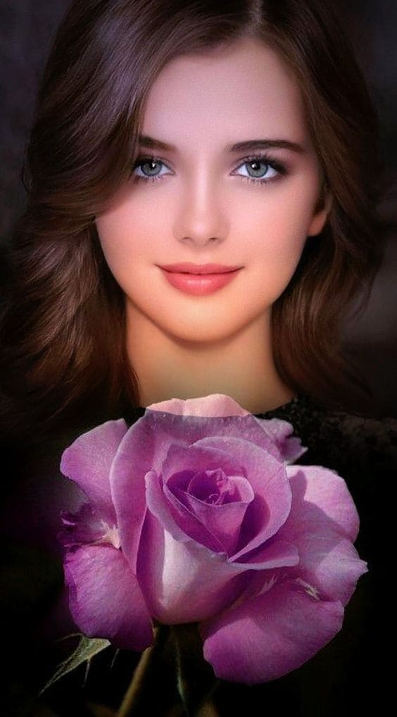 Hình nền điện thoại cô gái xinh đẹp với bông hồng tím trước ngực