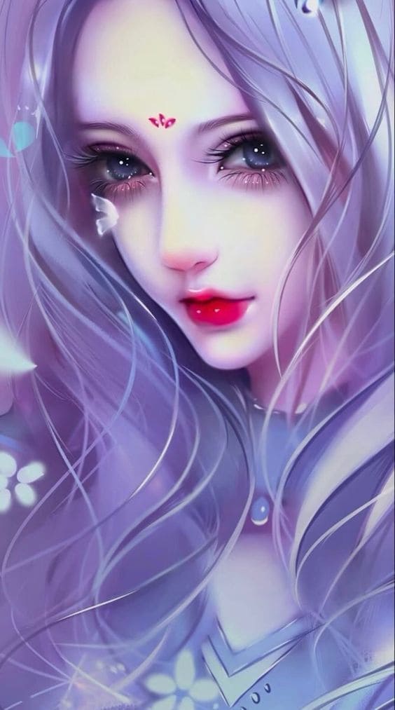 Hình nền điện thoại 3D cô gái xinh đẹp với tông màu tím chủ đạo