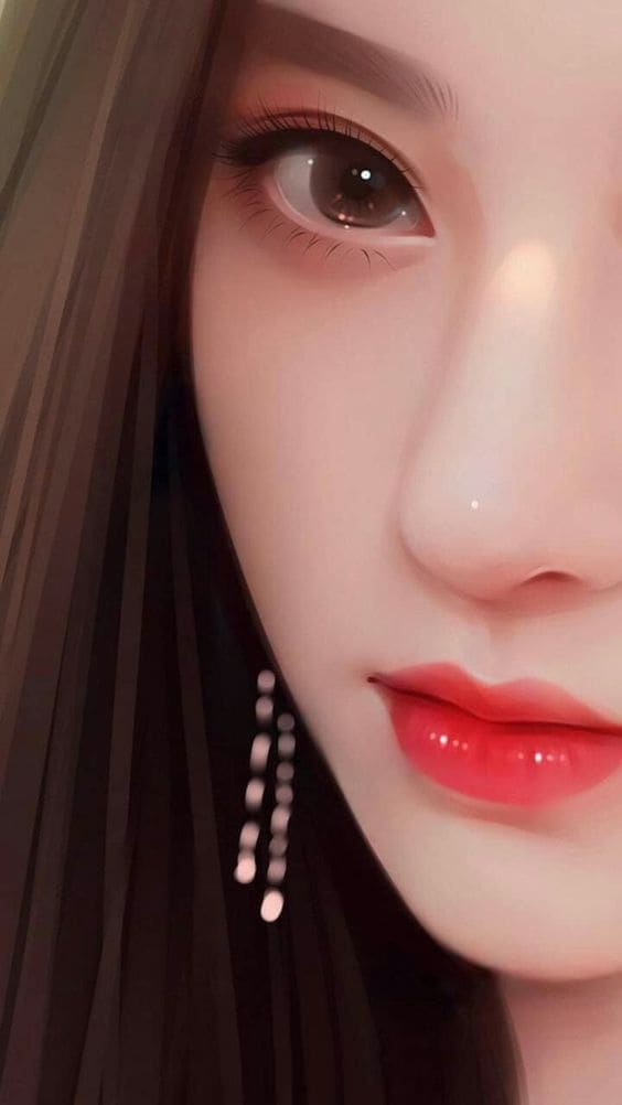 Hình ảnh gương mặt cô gái có mái tóc và bông tai đẹp làm hình nền điện thoại