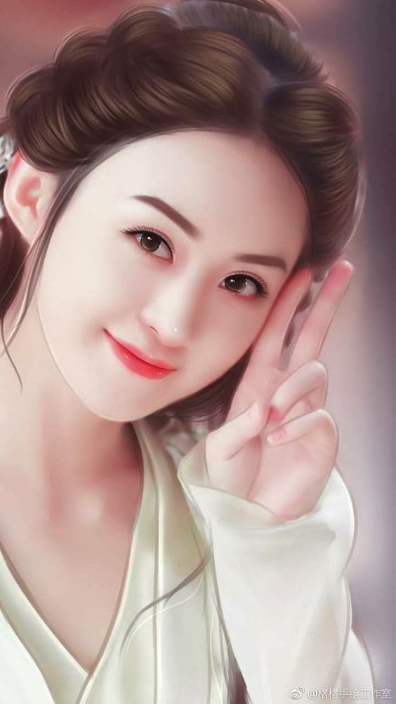 Hình nền điện thoại thiếu nữ tạo dáng với ban tay xinh xắn