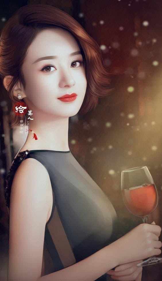 Hình nền điện thoại cô gái với vẻ đẹp đằm thắm tay cầm ly rượu