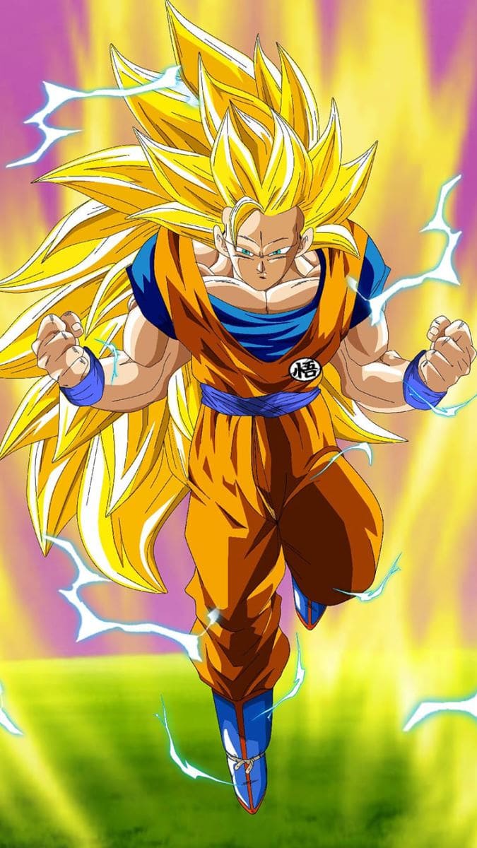 Hình nền điện thoại anime songoku với sức mạnh phát quang và bước đi dũng mãnh