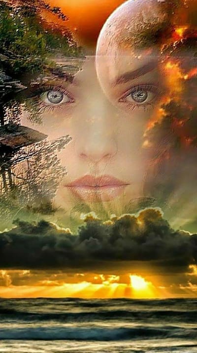 Hình ảnh nghệ thuật lồng ghép gương mặt nữ xinh đẹp với khung cảnh thơ mộng