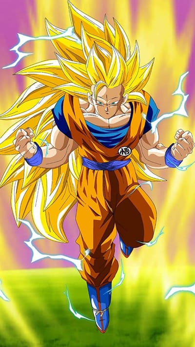 Hình nền điện thoại anime songoku với sức mạnh phát quang và bước đi dũng mãnh