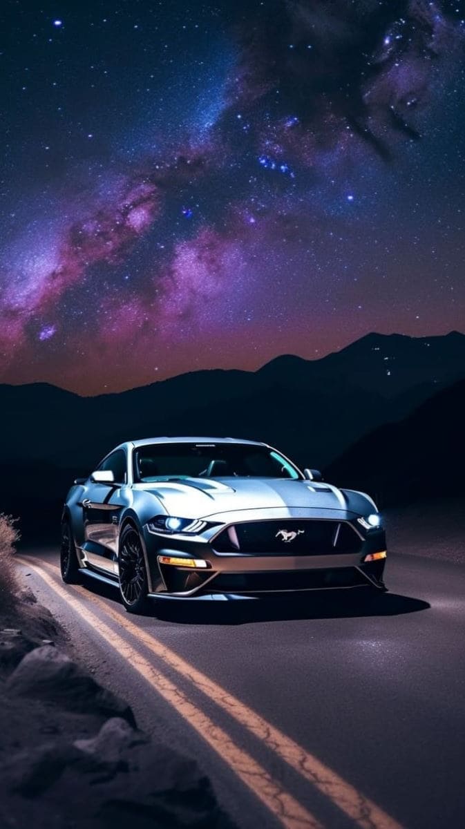 Hình nền điện thoại 4k siêu xe đi trong đêm với bầu trời đầy sao tuyệt đẹp