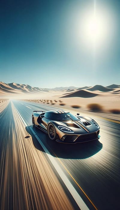 Hình ảnh tuyệt đẹp đượng tảo bởi siêu xe và con đường xa mạc