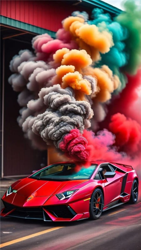 Hình ảnh nghệ thuật đẹp mắt giữa siêu xe và những làn khói nhiều màu sắc làm hình nền điện thoại