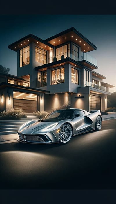 Hình ảnh 3D tuyệt đẹp về siêu xe và ngôi nhà biệt thự làm hình nền điện thoại