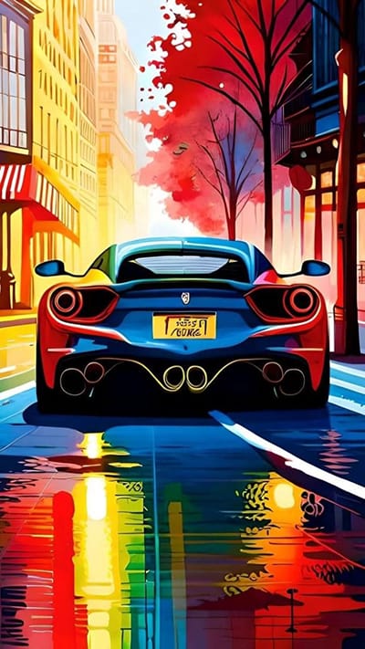 Hình ảnh 3D nghệ thuật tuyệt đẹp giữa siêu xe và con đường nhiều màu sắc rực rỡ