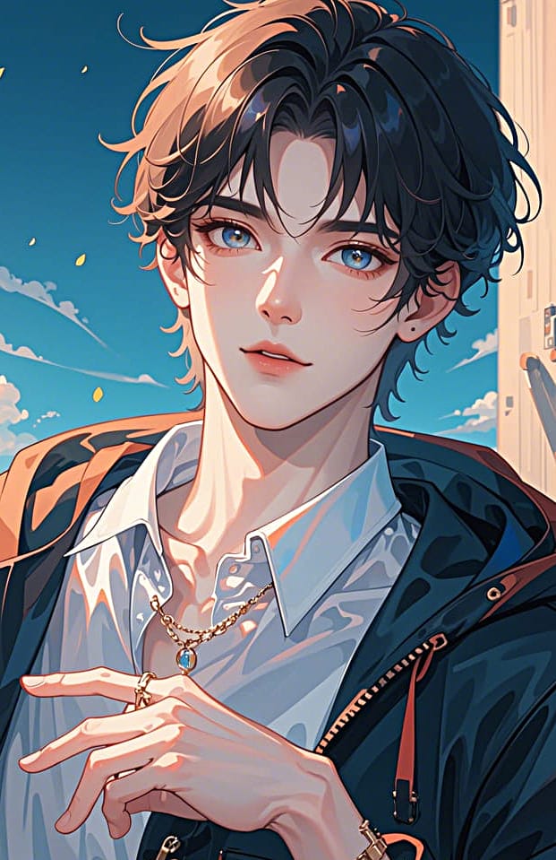 Hình nền điện thoại AI anime nam cuốn hút với chiếc áo khoác và gương mạt thanh tú