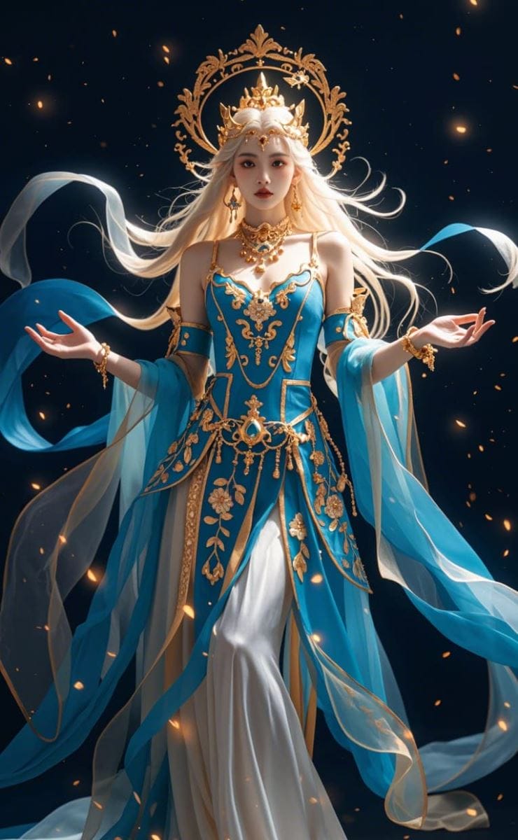 Hình nền điện thoại AI cô gái có bộ váy lộng lẫy cùng chiếc vương miện kiêu xa