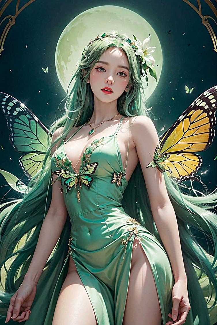 Hình nền điện thoại AI cô gái có bộ váy xanh cuốn hút