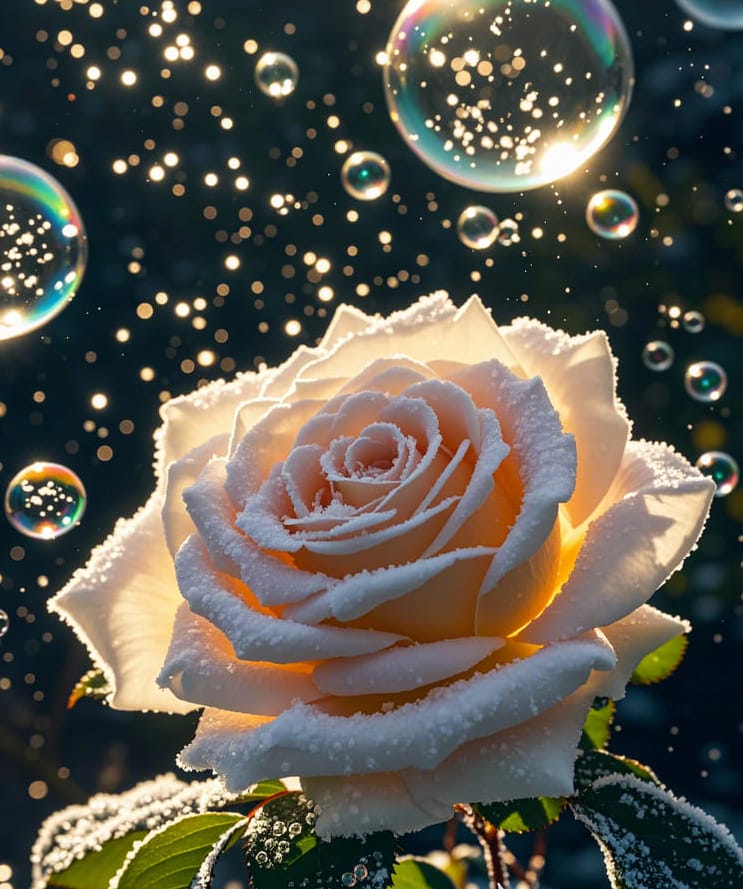 Xem hình ảnh AI  Xem ảnh AI bông hoa hồng cùng những hạt bong bóng nước tuyệt đẹp