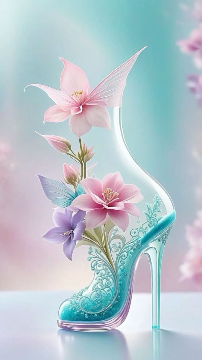 Xem hình ảnh AI Chiếc giày trang trí những bông hoa nghệ thuật