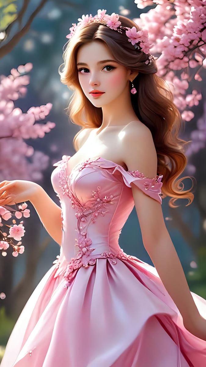 Xem hình ảnh AI Chiếc váy hồng dễ thương kết hợp những bông hoa anh đào tuyệt đẹp