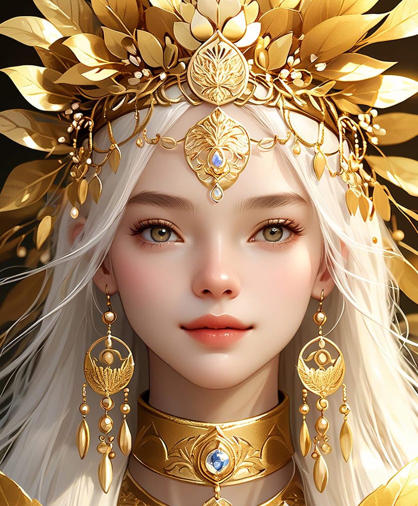 Xem hình ảnh AI Cô gái có chiếc vương miện với trang sức vàng lấp lánh