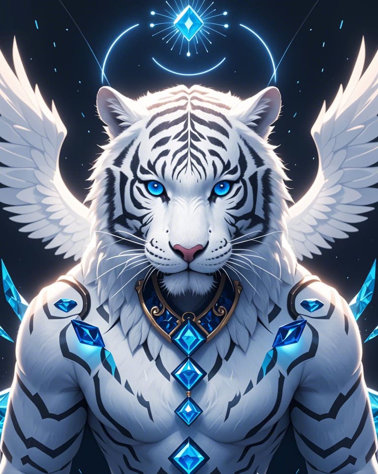 Xem hình ảnh AI Chú hổ trắng với đôi cánh thiên thần