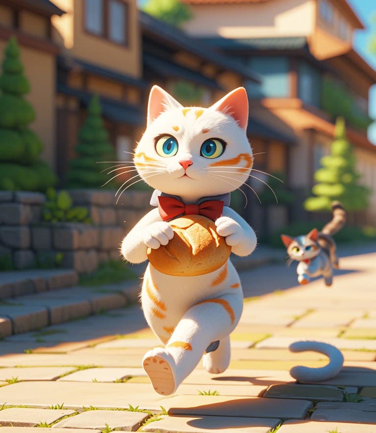 Xem hình ảnh AI Chú mèo đáng yêu với ổ bánh mỳ trên tay