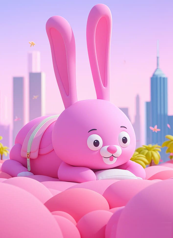 Xem hình ảnh AI Chú thỏ màu hồng tuyệt đẹp