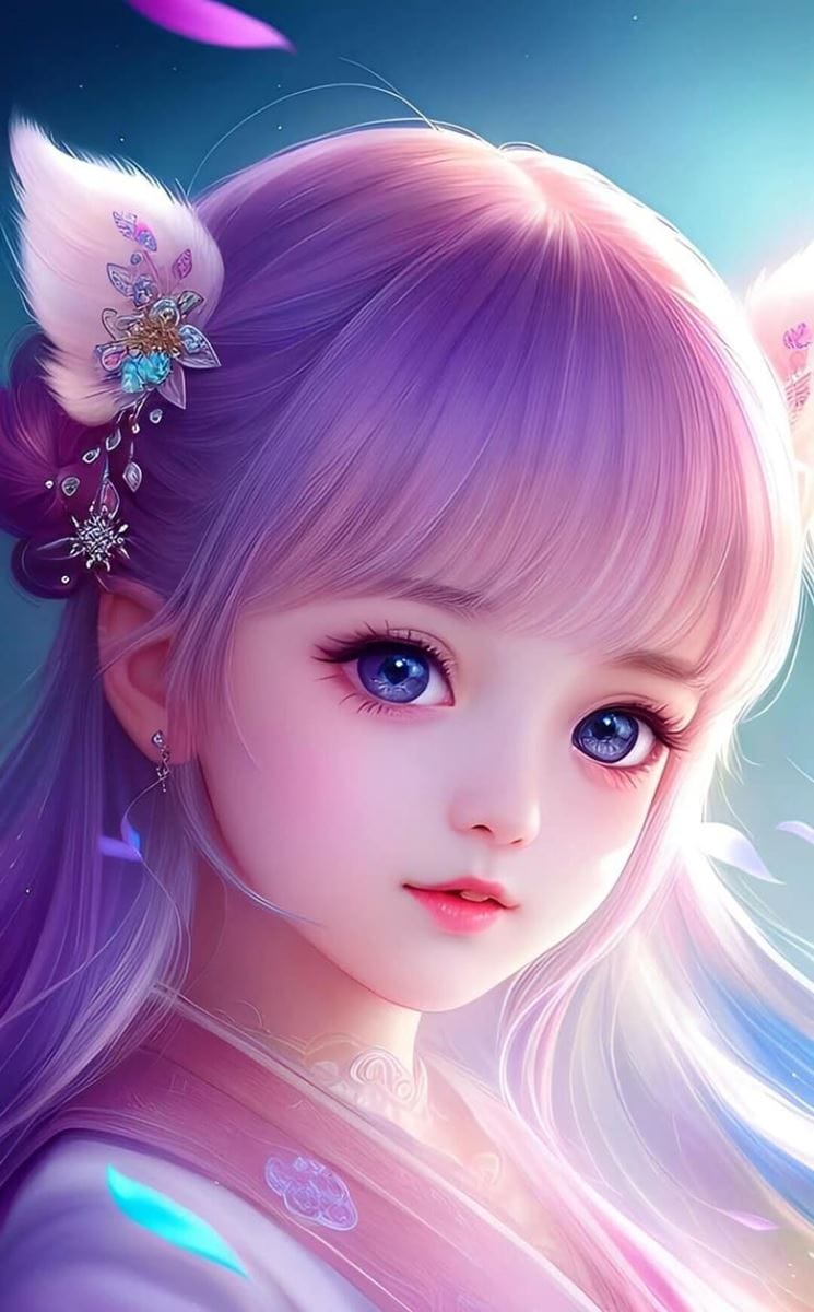 Xem hình ảnh AI Cô bé có mái tóc màu tím hồng và đồ trang sức đẹp mắt