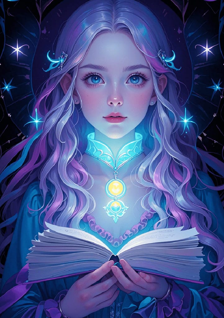 Hình nền điện thoại AI cô gái đẹp như thiên thần với cuốn sách tay