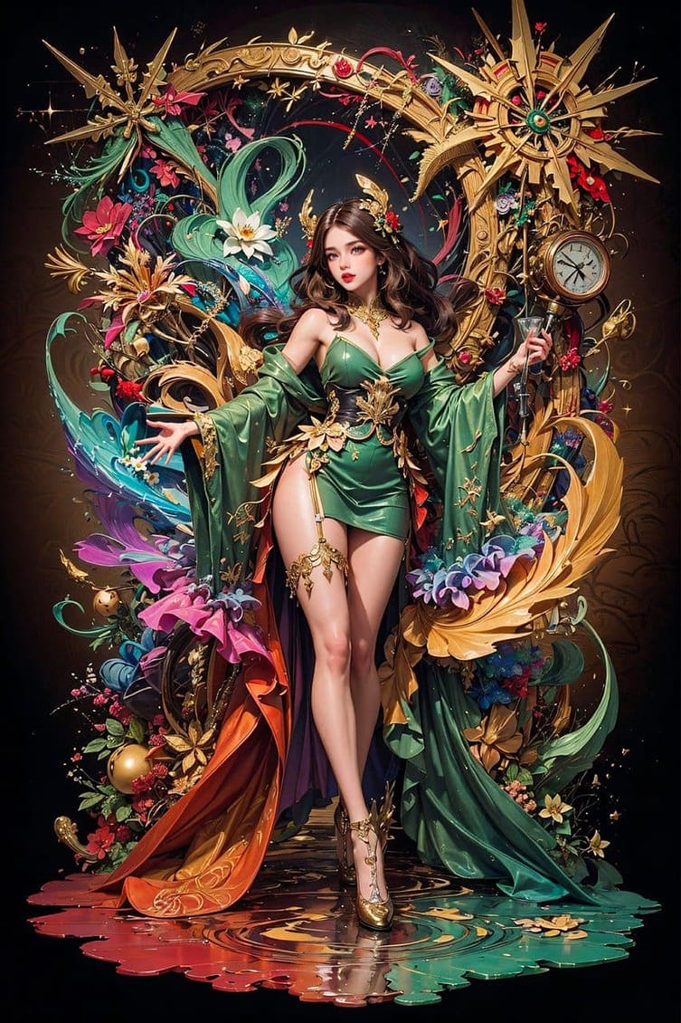 Hình nền điện thoại AI cô gái cực hấp dẫn với chiêc váy xanh và hiệu ứng công nghệ