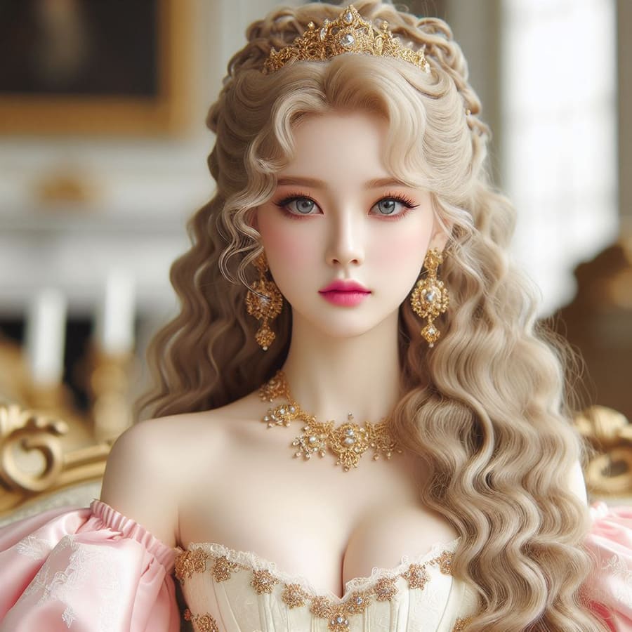 Xem hình ảnh AI Cô gái cuốn hút với mái tóc xoan cùng trang sức quý giá