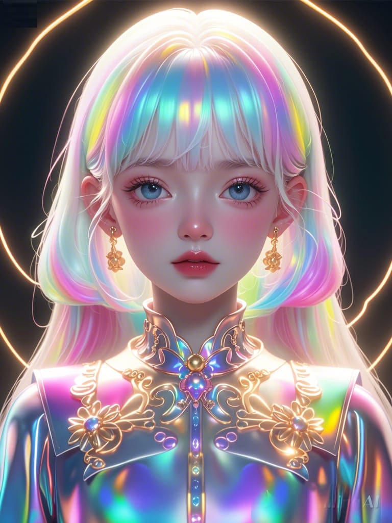 Xem hình ảnh AI Cô gái với trang phục và hiệu ứng cầu vồng đẹp mắt