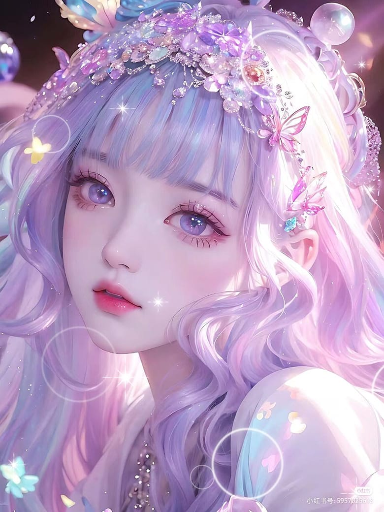Xem hình ảnh AI Cô gái với chiếc nơ trang trí ngọc quý hiếm và những con bướm xinh
