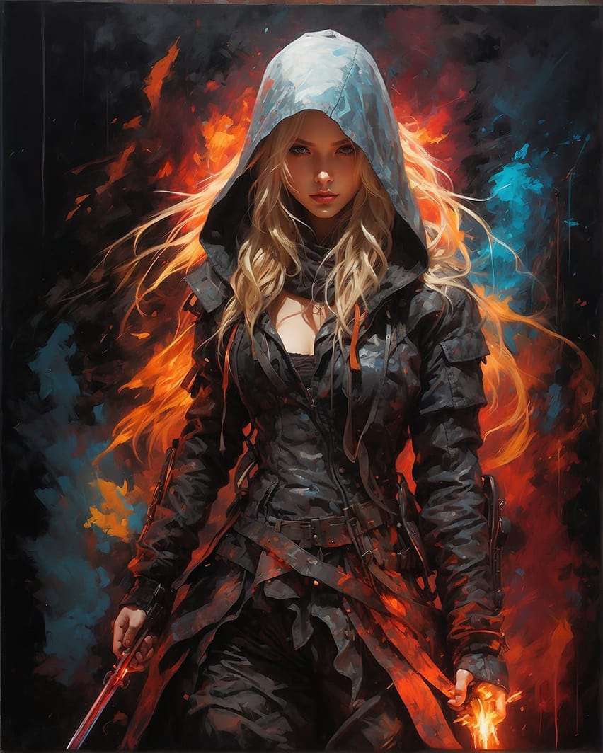 Xem hình ảnh AI Cô gái với thanh kiếm trong tay và bộ trang phục chiến binh cực ngầu